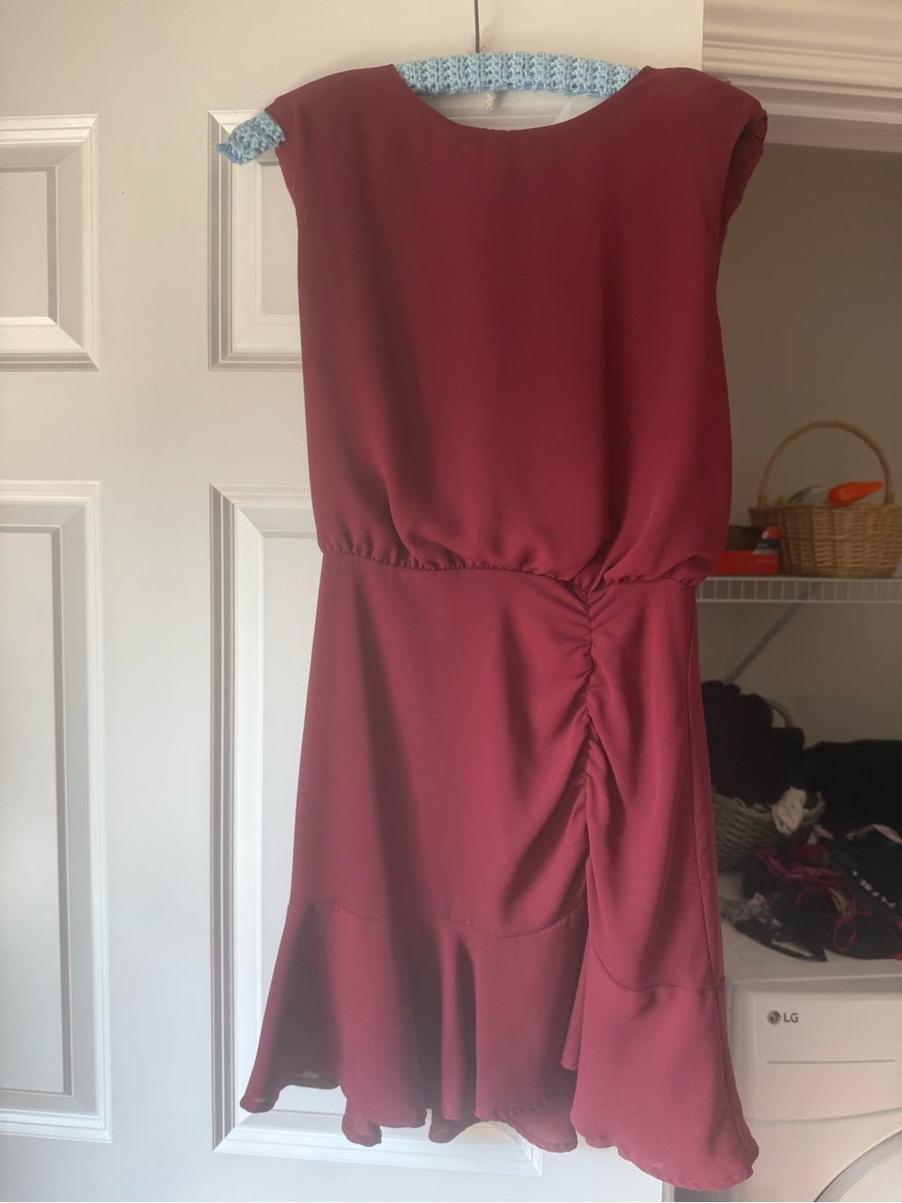 Express Sleeveless Burgundy Mini Dress with Ruffle Hem